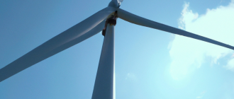 How is electricity produced in a wind turbine?